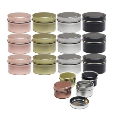 Afbeelding van LNGJIN 12 stuks kaarsenblikjes, kaarsenhouder, 55 ml, lege metalen blikjes met deksel, mini kaarsenmaken, droge voorraaddozen, voor het maken van kaarsen, doe zelf, sieraden, cosmetica