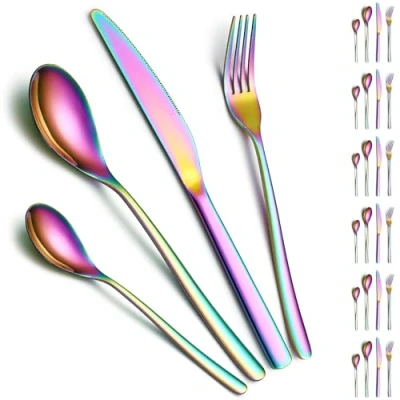 Afbeelding van Bestek Sets 24 Delig Service for 6, ReaNea Titanium regenboog beplating Bestekset Inclusief Diner Messen, Lepels, Vorken, Theelepels