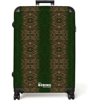 Afbeelding van NoBoringSuitcases.com® Koffer groot Reiskoffer lichtgewicht Donkerbruin slangenhuid met symmetrische schubstructuur Rolkoffer 4 wielen Grote trolley XL 98 liter bagage