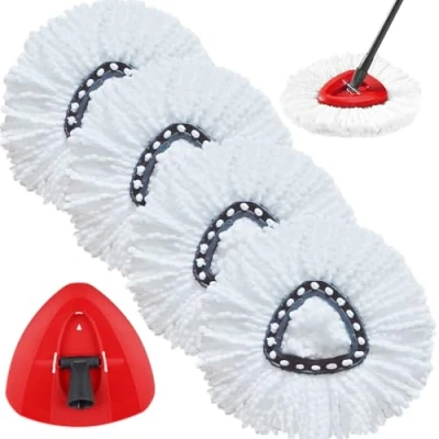 Afbeelding van Sgizoku (4+1) Pack Mop Vervangende Hoofden Compatibel met Vi leda 2 in 1 Spin Turbo/Turbo Smart/EasyWring &amp; Clean Mop, 4 STKS Microfiber Vullingen + Driehoekige Base, 5Pack
