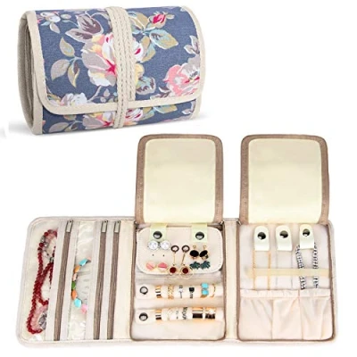 Afbeelding van Teamoy Sieradenrol voor op reis, multifunctionele organizer/opslag sieraden, meerdere vakken, geen accessoires inbegrepen, bloemen