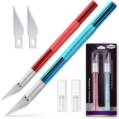 Afbeelding van Filzada® 2x scalpel knutselmessenset met ideale precisie rood en blauw