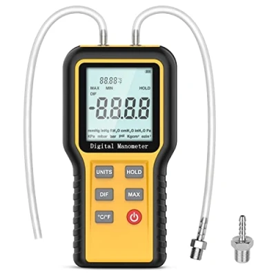 Afbeelding van Differentiedrukmeter, manometer, gasdrukmeter, dual poort, professionele drukmeter, luchtdrukmeter, 12 selecteerbare eenheden, differentiële drukmeter met batterij en achtergrondverlichting HVAC