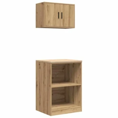 Afbeelding van vidaXL Garagekasten 2 st bewerkt hout ambachtelijk eikenhout, kast, gereedschapskast, onderkast, garageopbergkast, opbergkast, garagewerkbank