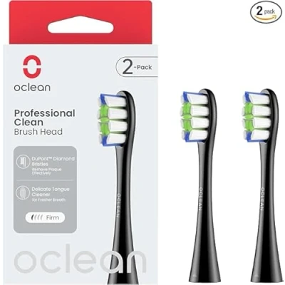 Afbeelding van Oclean Professionele Clean B02 vervangende borstels, adpto voor alle elektrische tandenborstels, FDA gecertificeerde DuPont™ W vormige borstelkop, 2 stuks, zwart