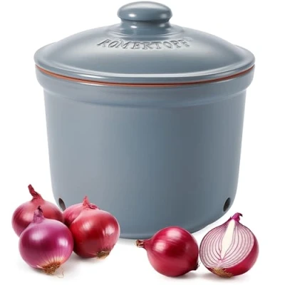 Afbeelding van Römertopf Maxi verse pot van natuurlijke klei voor lange houdbaarheid levensmiddelen zoals bv. uien, Ø 20,0 cm, blauw grijs
