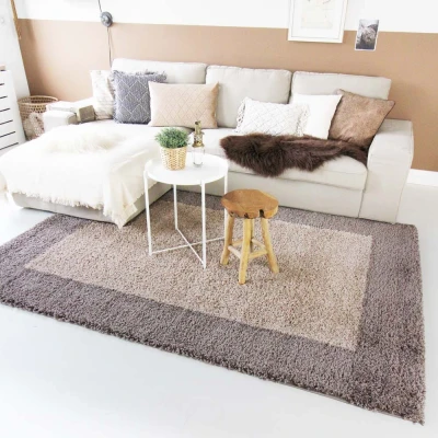 Afbeelding van Hoogpolig Tapijt/Vloerkleed Shaggy Trend Lijstmotief Taupe 60x110 Cm