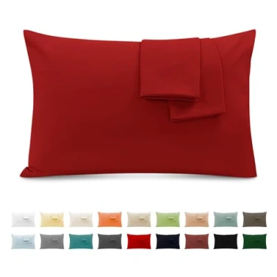 Afbeelding van Kussenslopen voor Tweepersoonsbed van Katoen 50x70 cm 2 Stuks, Set Gecertificeerd Door Oeko TEX In Premium 110GSM, Zacht en Ademend, Hypoallergeen Rood