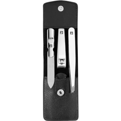 Afbeelding van ZWILLING Manicureset (3 delig, nagelverzorging en pedicure, etui van echt leer, met nagelknipper), gepolijst roestvrij staal, zwart