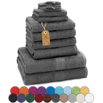 Afbeelding van GREEN MARK Textilien Set Van 10 Premium Kwaliteit Badhanddoeken, 100% Katoen, Antraciet Grijs