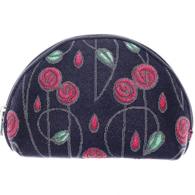 Afbeelding van Make up tasje Gobelinstof Simple Rose Black Rozen Zwarte achtergrond Charles Rennie Mackintosh