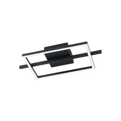 Afbeelding van Eglo LED plafondlamp Amandolo, vierkante plafondspot dimbaar met afstandsbediening, geometrische plafondverlichting van zwart metaal, warm wit koud wit, RGB achtergrondverlichting
