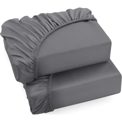 Afbeelding van Utopia Bedding Set van 2 Hoeslakens, 35 cm Diep, Onderhoudsvriendelijk Zacht Geborsteld Microvezel Stof, Krimp en Verkleuringsbestendig (160 x 200 cm, Grijs)