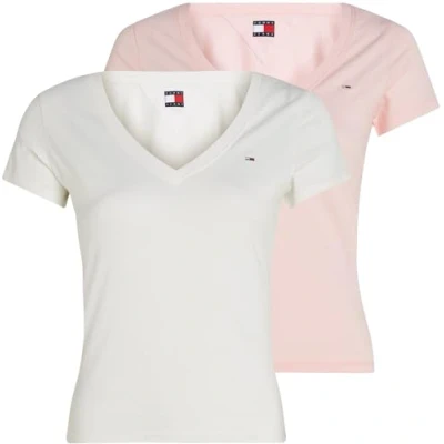 Afbeelding van Tommy Jeans V NECK TEE 2 PACK Tshirt basic, Dames, Maat: 34, Ecru/precious pink