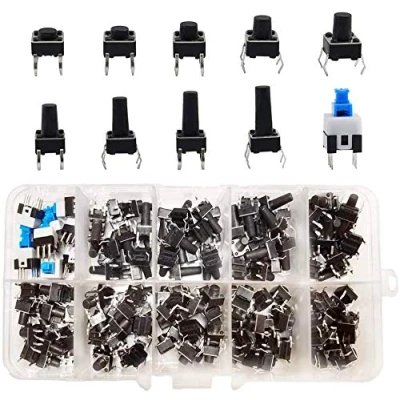 Afbeelding van HUAYAO 200 stuks tactische drukschakelaar, drukknopschakelaar, knop Micro Tactile Switch Momentary Tact Assortiment Kit (4 pin 6x6mm 7x7mm)