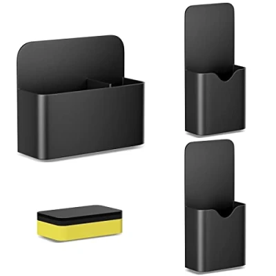 Afbeelding van Fousenuk 3 stuks magnetische pennenhouders met spons, markeerhouder, penhouder, markeerhouder voor koelkast, whiteboard, kluisje (zwart)