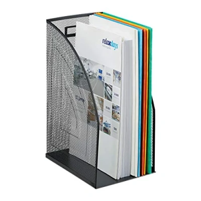 Afbeelding van Relaxdays tijdschriftenhouder breed tijdschriftcassette A4 formaat tijdschrifthouder zwart