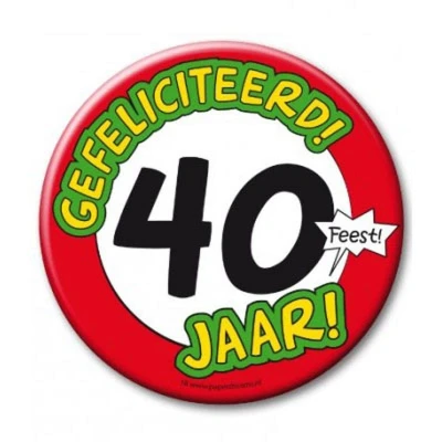Afbeelding van Button XL 40 jaar Verkeersbord