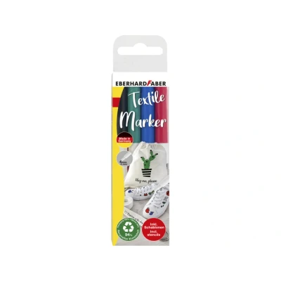 Afbeelding van 5x Textielmarker Eberhard Faber 4st. in etui incl. 4 stencils met sjab