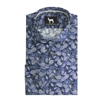 Afbeelding van Gents Overhemd Blumfontain paisleyprint blauw Maat L