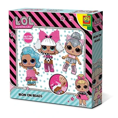Afbeelding van SES Beedz + L.O.L. strijkkralen 1400 met legbord inclusief grondplaat, strijkpapier en glitter stickers PVC vrij