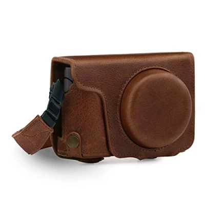 Afbeelding van MegaGear MG1436 Ever Ready Echt Leren Camera Case met Draagriem, voor Panasonic Lumix Dc Tz100, Tz200, Bruin