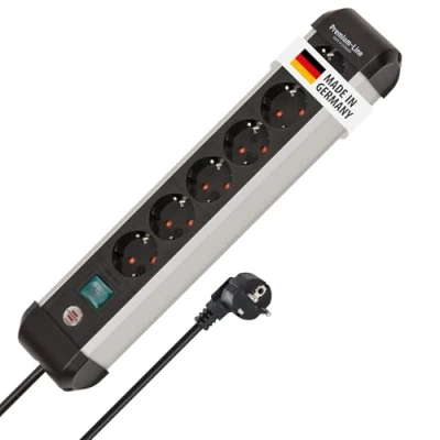 Afbeelding van Brennenstuhl 1391030600 Alu Line PDU Stekkerdoos 16A met 6x Type F Stopcontacten Aan/uit Schakelaar 3 meter