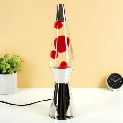 Afbeelding van Fisura Lava Lamp Bullet Chrome Basis Met Transparante Vloeistof En Rode