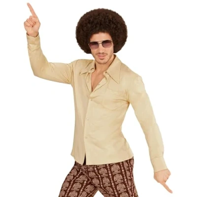 Afbeelding van Widmann Hippie Kostuum Groovy Garry 70s Heren Shirt, Beige Man Wit / XXL Carnavalskleding Verkleedkleding