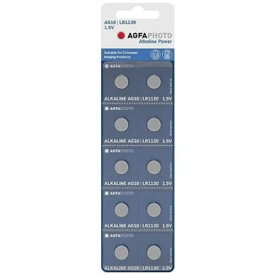 Afbeelding van Agfaphoto Alkaline batterij, knoopcel, LR54, V10GA, 1,5 V voeding, blisterverpakking (10 pack)