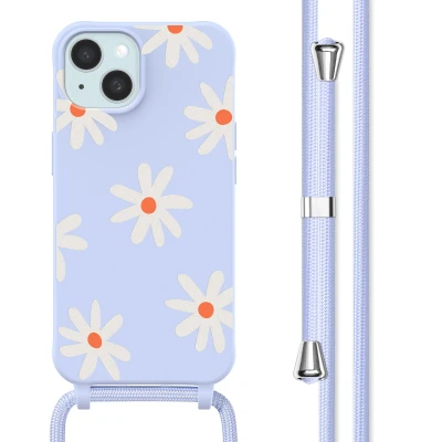 Afbeelding van Apple iPhone 15 Hoesje Siliconen en TPU (zacht) imoshion Softcase/Koordhoesje/Backcover Lila Flower Distance Telefoonhoesje