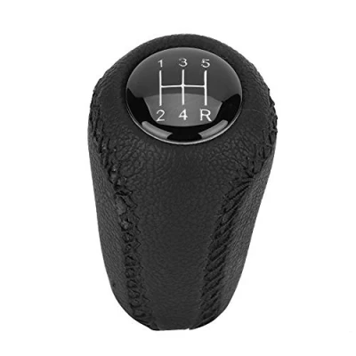 Afbeelding van auto versnellingspook kop, zwarte lederen 5 versnellingen pookknop kop voor 3 BK BL CR CW 6 II GH CX 7 ER NC III MX 2005 2011 (5 versnellingen)