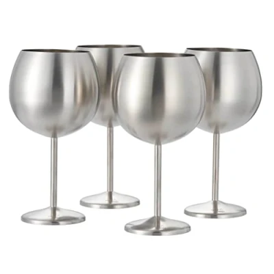 Afbeelding van 4 grote RVS Cocktailglazen / Ballonnen Glazen (XL 700 ml), mat zilver, robuust en onbreekbaar, geschenkset voor verjaardagen Kerst