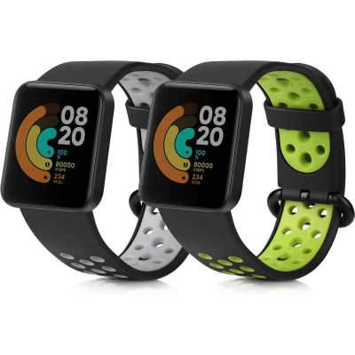 Afbeelding van kwmobile 2x horlogebandjes geschikt voor Xiaomi Mi Watch Lite / Redmi bandje Smartwatch bandjes van TPU Activity tracker horloge band in zwart groen grijs