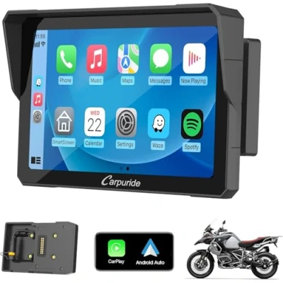 Afbeelding van Carpuride W702B Motorfiets CarPlay Scherm met Custom Mount voor BMW Motorbike, Wireless en Android Auto, Draagbaar 7 inch Waterdicht Touchscreen, Dual Bluetooth, Navigatie, Siri.