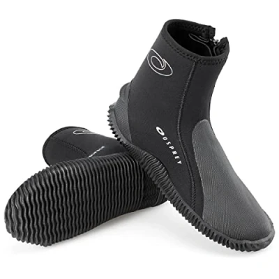 Afbeelding van Osprey Wetsuit laarzen voor volwassenen, 5 mm neopreen laars met ritssluiting watersport versterkte teen en hiel, meerdere maten, zwart
