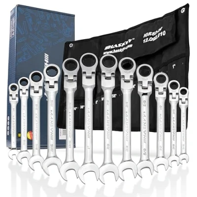 Afbeelding van HASKYY Ratelsleutelset inch 12 delig 1/4 1&quot; ringsteeksleutel ratelsleutel steeksleutel Imperial set US Cars gereedschap compatibel met Harley Davidson