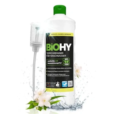 Afbeelding van BiOHY Tapijtreiniger voor stofzuigers (1 Liter Fles) + doseerder geschikt alle verwijdert moeiteloos vlekken in één stap schoonmaken en verzorgen (Waschsauger)