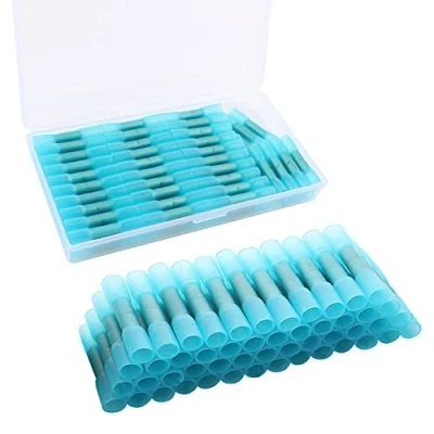 Afbeelding van QitinDasen 60Pcs Krimpkous Stootverbinders, Warmtekrimpbare Draad Connector, Waterdichte Geïsoleerde Elektrische Draadconnectoren Kont Krimpklemmen (16 14 AWG/Blauw)