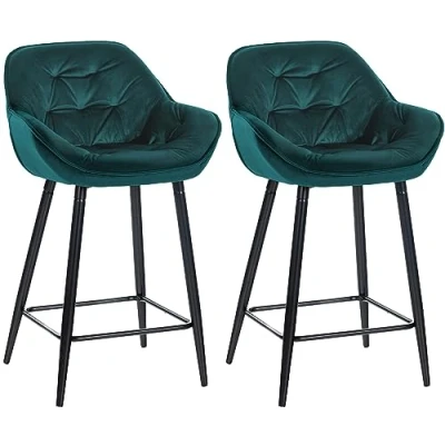 Afbeelding van CLP Gibson 76 Set van 2 barkrukken Met armleuning rugleuning Fluweel Velvet donkergroen