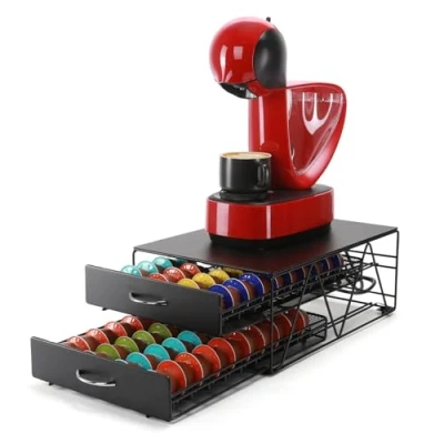 Afbeelding van SYSYLY Koffiepads Houder voor Dolce Gusto, Capsulehouder met lades (2 Tier)，Opbergbox geschikt 80 koffiecups,Organizer cups en accessoires.
