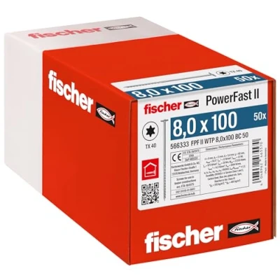 Afbeelding van Fischer PowerFast II 566333 Houtschroef 8 mm 100 Binnen T, Interne vertanding, TX, Torx, T profiel Staal Galvanisch verzinkt 50 stuk(s)