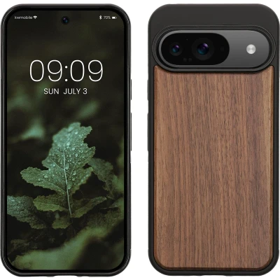 Afbeelding van kwmobile telefoonhoesje geschikt voor Google Pixel 9 / Pro Hoesje met bumper in donkerbruin Backcover hout