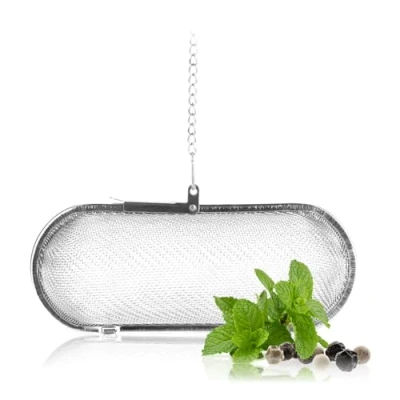 Afbeelding van COM FOUR® theezeef van roestvrij staal 304, vaatwasserbestendig 11 cm thee ei voor losse thee, specerijen en kruiden fijnmazig theefilter met ketting kruidenzeef het koken