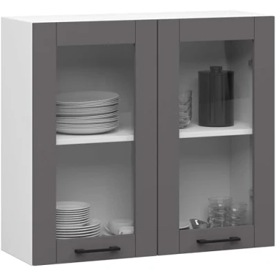Afbeelding van Vitrinekast, Keukenkast modulaire OLIWIA W80 H720 met 2 Deuren / Hangkast Bovenkast AKORD Furniture Factory Wit Grafietgrijs 80 x 72 30 cm