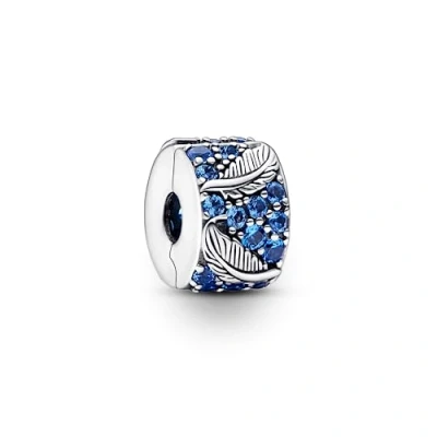 Afbeelding van Pandora 792552C01 Bedel Clip Stopper Veertjes zilver zirconia blauw