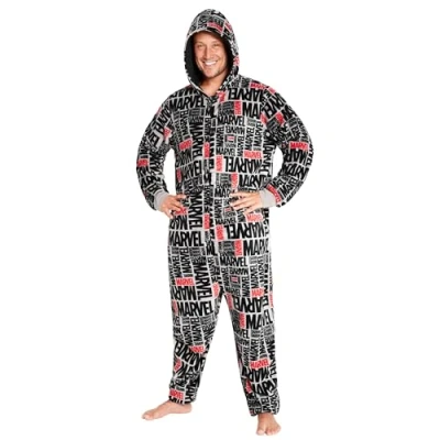 Afbeelding van Marvel onesies voor heren en tieners donzige fleece met capuchon S 3XL loungekleding cadeaus heren, Grijs/Zwart, M