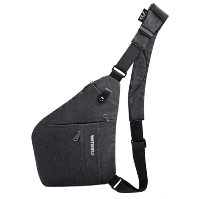 Afbeelding van WATERFLY crossbody Sling Bag voor heren en dames, schoudertas met grote capaciteit, licht eenvoudig te dragen, borstzak, multi pocket rugzak, grijs (l), Large, Eenvoudige casual platte