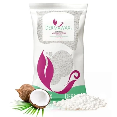 Afbeelding van Dermawax Hypoallergene kokoswasparels, Braziliaanse multidirectionele ontharing voor gezicht, wenkbrauwen, intieme delen, bikini en oksels, geschikt alle huidtypes (0,8 kg, kokoswas)