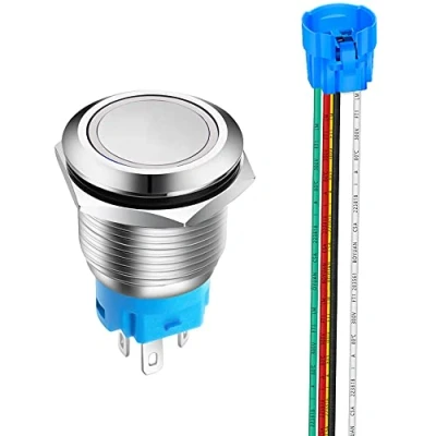 Afbeelding van Gebildet 0.75 inch/19mm Roestvrijstalen Kortstondige Drukknop 12V 24V 5A LED 1NO1NC SPDT AAN UIT Waterdichte met Draadstekker(Witte LED)